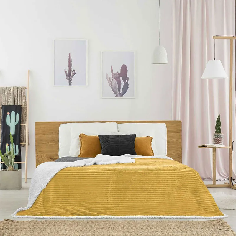 Plaid Flanelle côtelé sherpa Jaune - 180x220cm-4