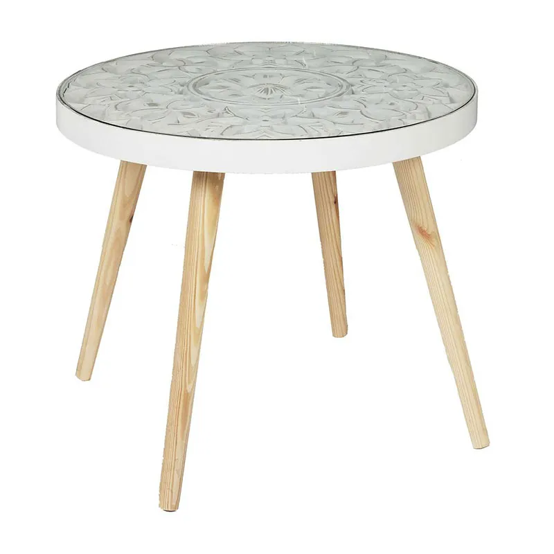 Table basse Bois Arabesque Beige - 50x42x50cm-2