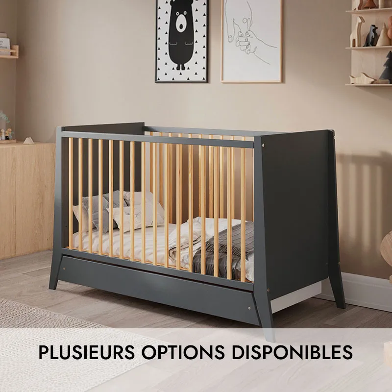 Lit Bébé évolutif Timeo Gris/Bois - 60x120cm-4