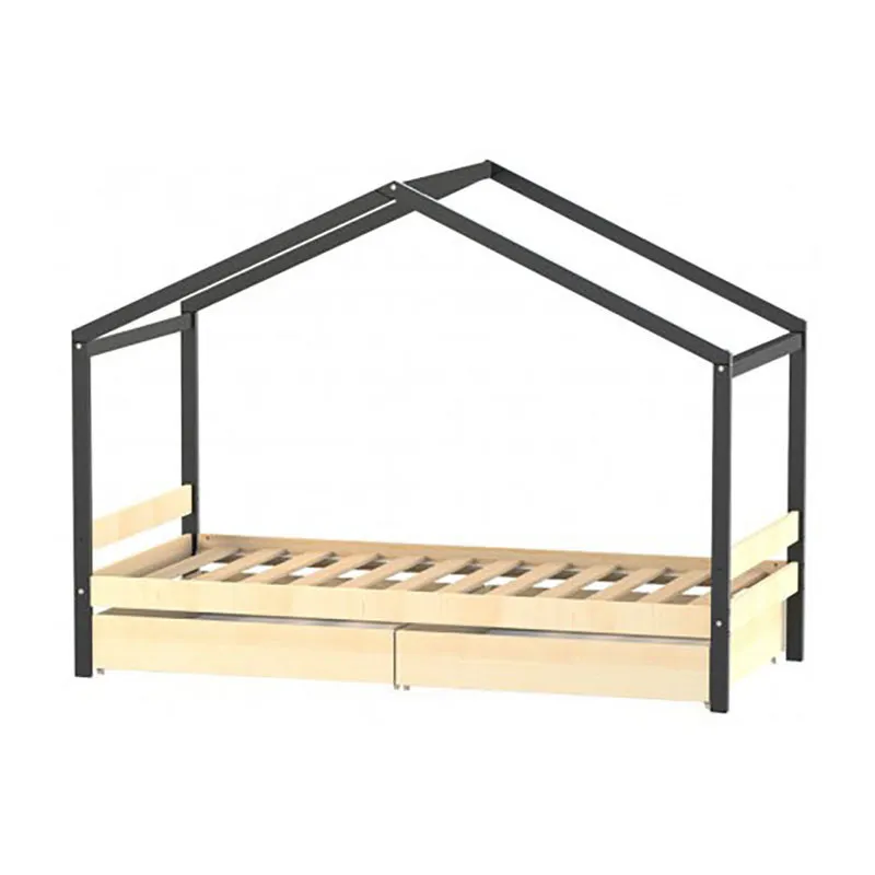 Lit cabane Étoile + Sommier Noir/Naturel - 90x190cm-1
