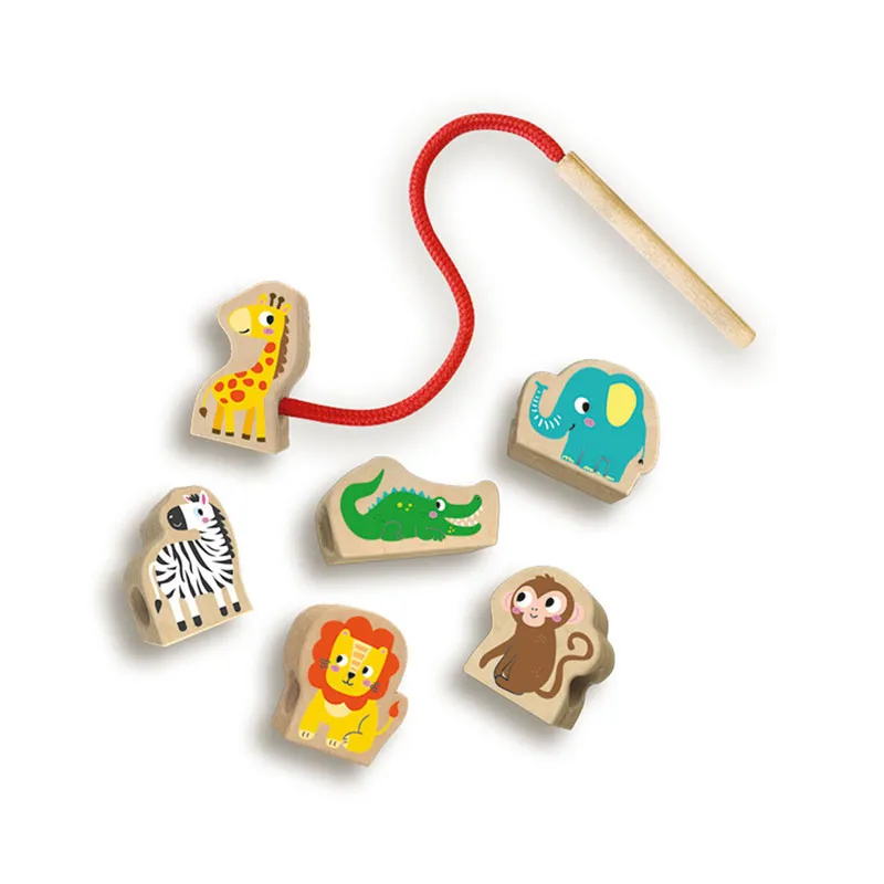 Perles à lacer en bois Animaux 7pcs - 12m+-1