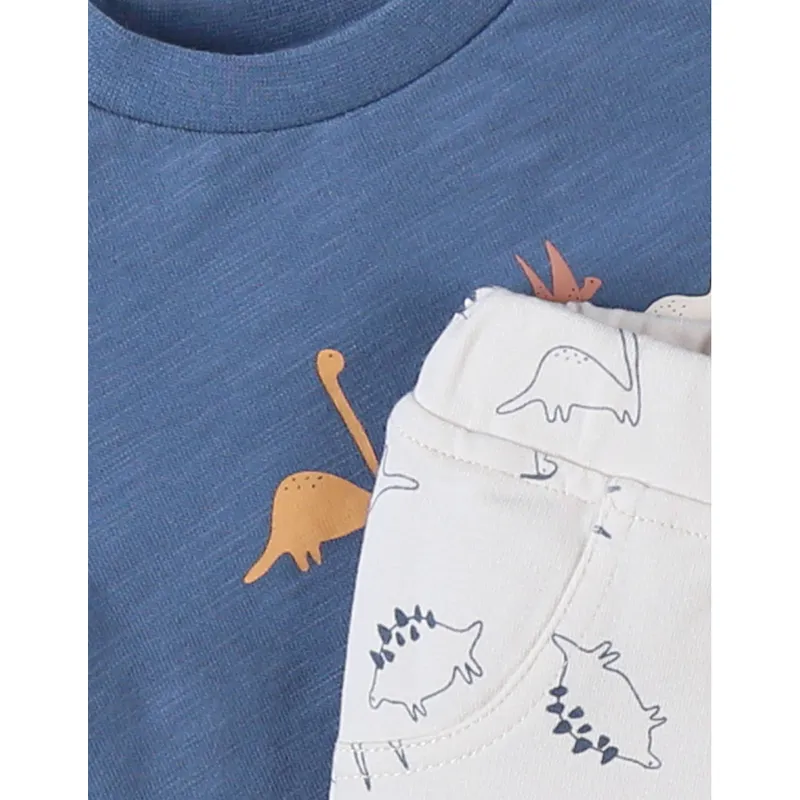 T-shirt ML + Pantalon Funny Dino - Beige/Bleu-2