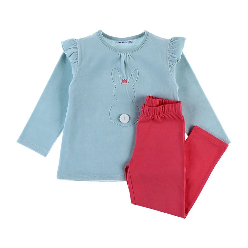 Pyjama pantalon + T-shirt ML Lapin BIO - Bleu/Fuchsia-0