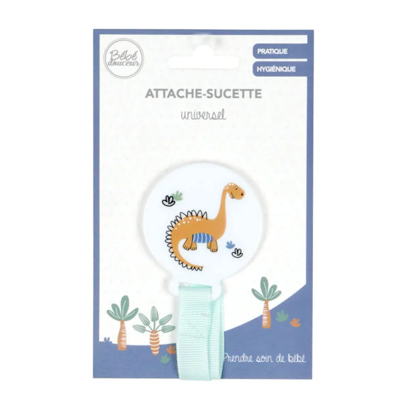Attache Sucette avec fixation par clip Dino Word - ø5cm-1