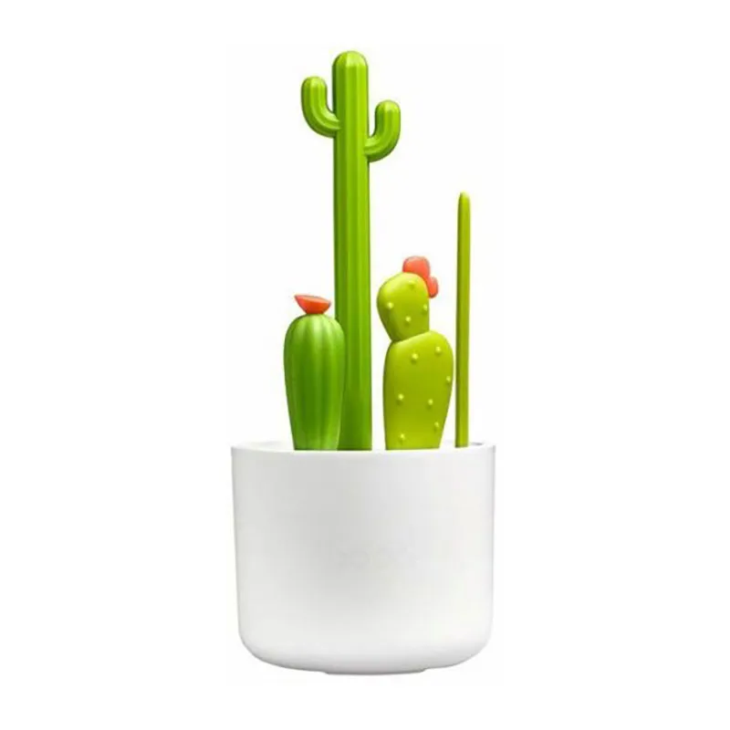 Set 4 brosses à biberon Cactus + Présentoir - Blanc/Vert-8