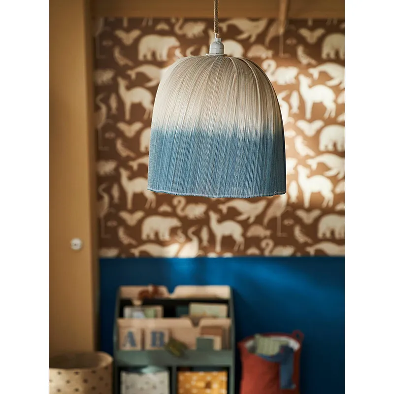 Abat-jour Bambou Tie and Dye Beige/Bleu - 44x36cm-5