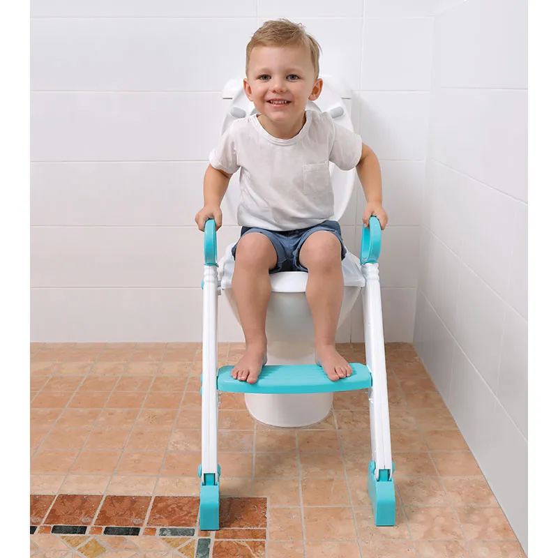 Réducteur de toilette échelle pliable - Bleu/Blanc-3