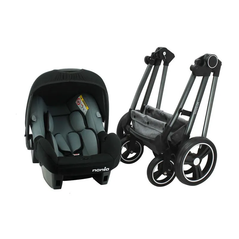 Duo Poussette transformable Giulia + Siège-auto Gr.0+ Beone +Sac à langer+Habillage pluie - Gris-6