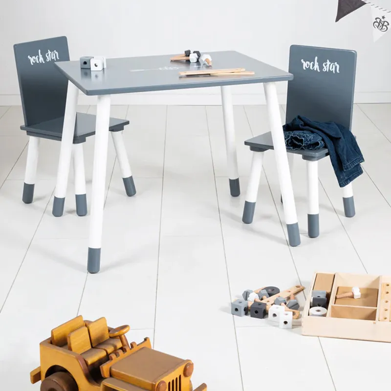 Table + 2 Chaises Enfant Bois Rock Star Baby 3 Gris-1