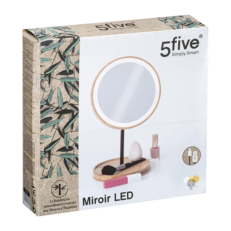 Miroir LED sur pied Bambou Beige - ø16cm-3
