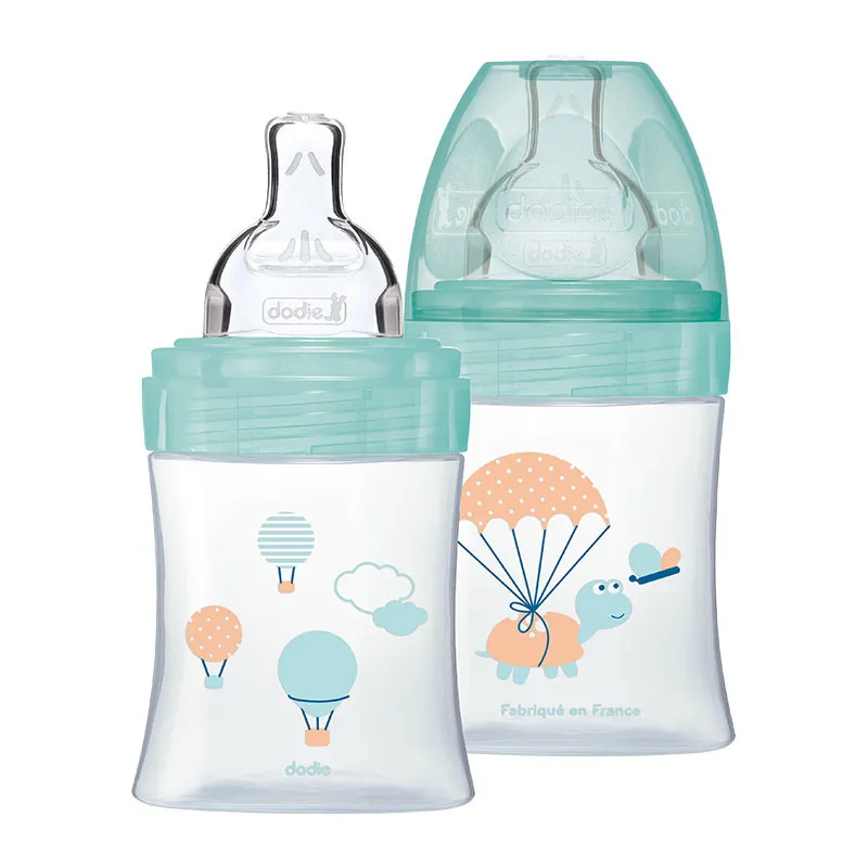 2 Bibs anti-coliq. Tétines plates 150ml déb.1 Vert Air - 0m+-0