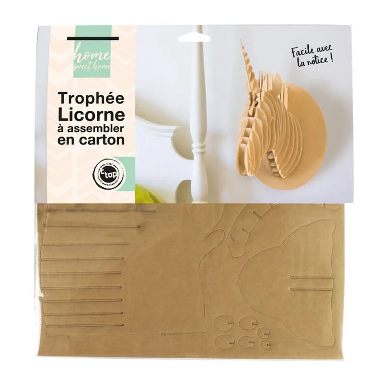 Trophée tête de licorne carton à assembler - 25x40x28cm-1