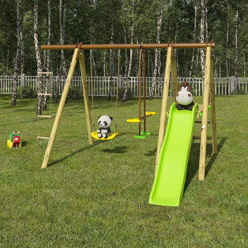 Portique bois 1,90m 3 Agrès + 1 Toboggan Oreka - 3+-2