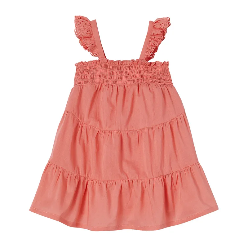 Robe smock 3 volants Coton - Rose-0