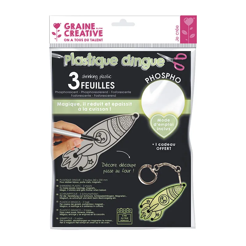 3 Feuilles plastique dingue phosphorescent - 6+-0