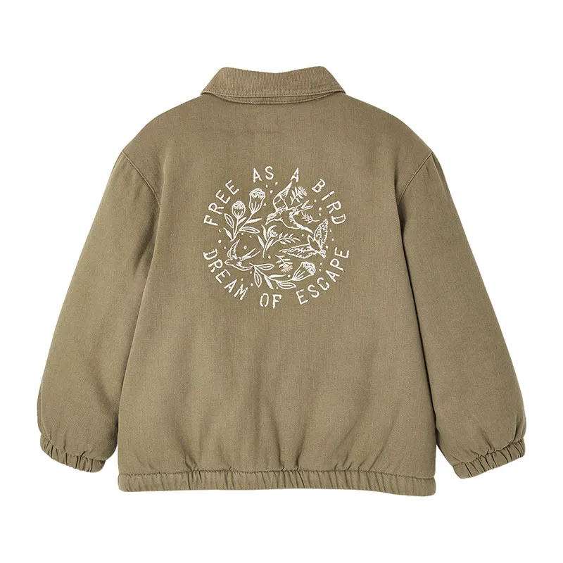 Veste matelassée brodée au dos fille - Kaki-1