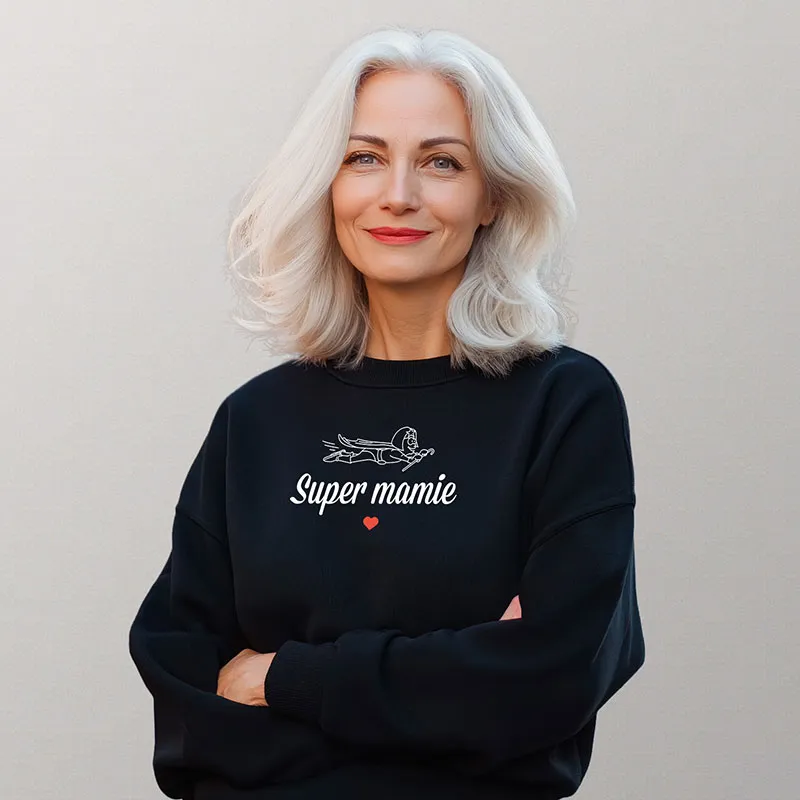 Sweat Super mamie - Noir-0