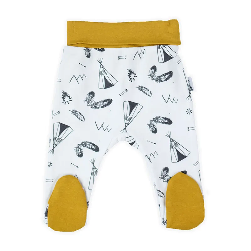 Pantalon à pieds Petit Indien - Blanc/Moutarde-0
