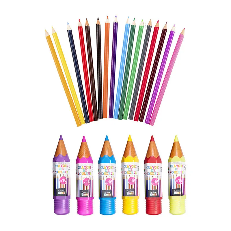 Trousse crayon + 16 crayons de couleurs Aléa. - 0,8x0,8x17,5cm-0