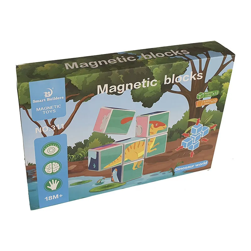 Puzzle cubes magnétiques Dinosaures 12pcs - 18m+-1