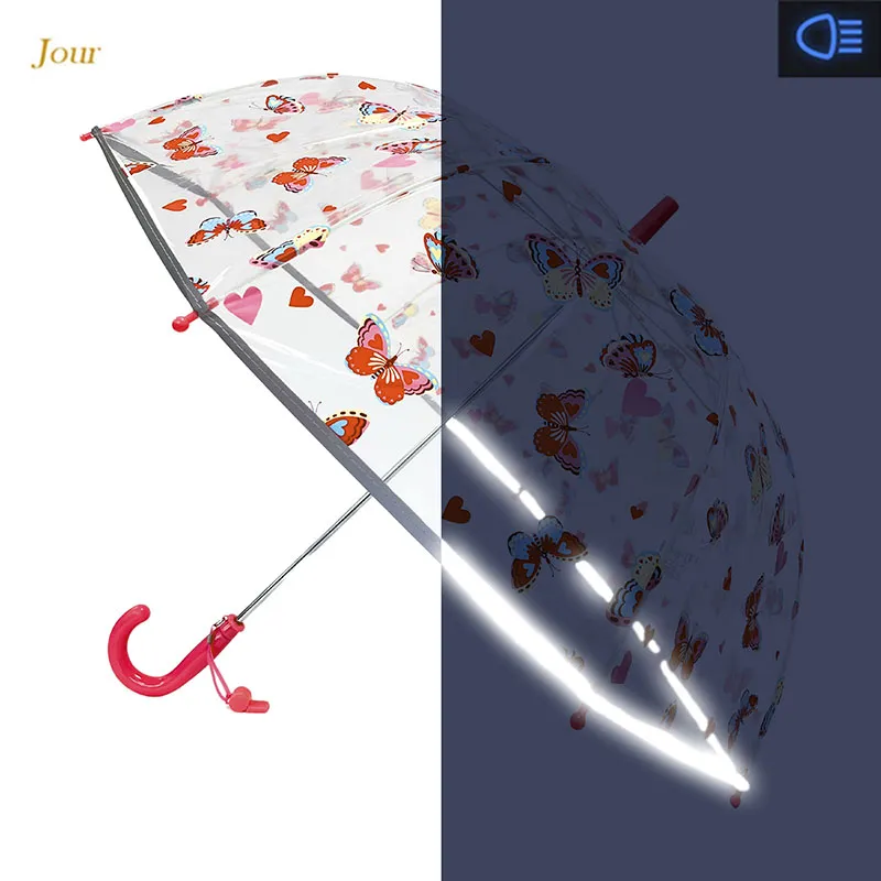 Parapluie cloche Papillon rose réfléchissant - Transparent-1