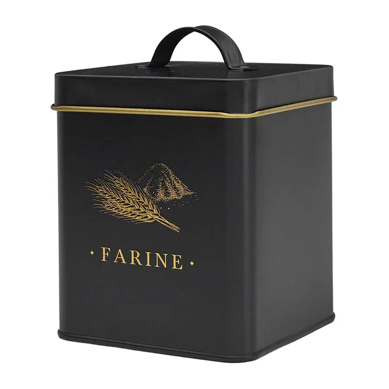 Boîte Métal Noir Farine - 11x11x19cm-2