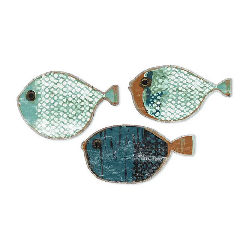 Déco murale 3 Poissons Bleu - 40x50cm-1
