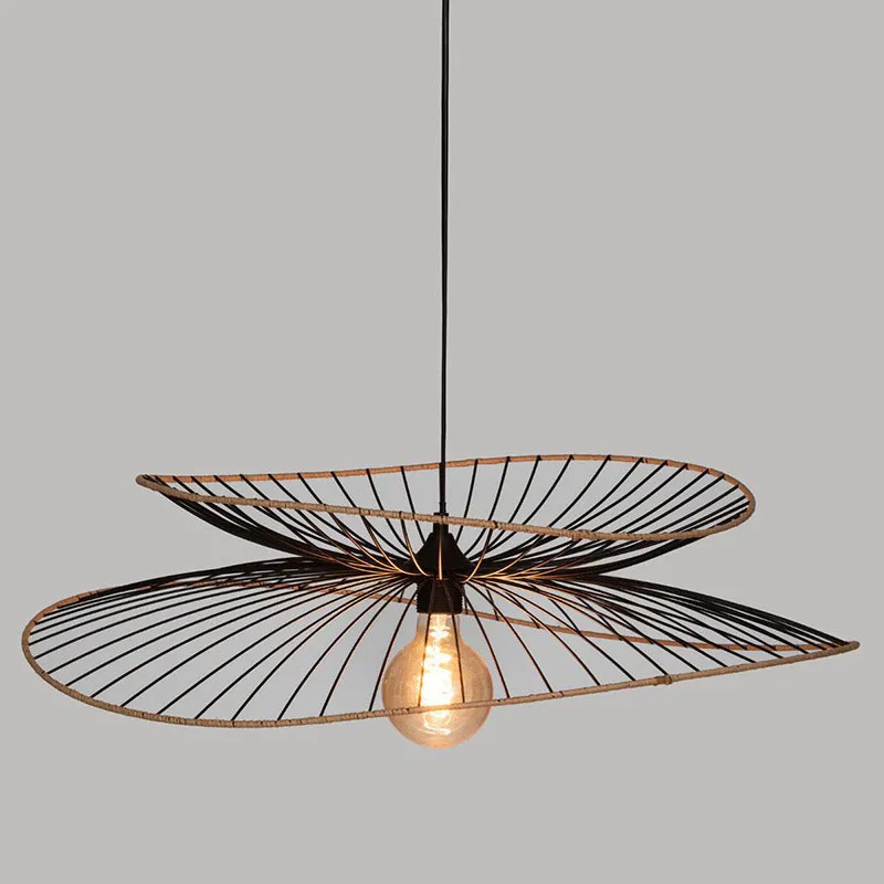 Suspension métal et rotin Alara Noir - 69,5x17,5cm-1