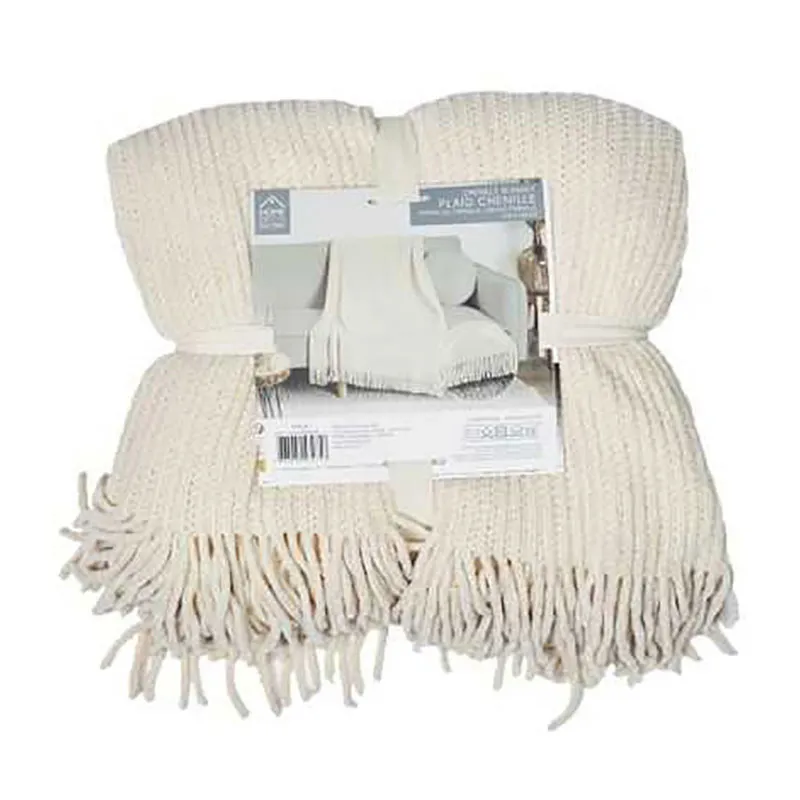 Plaid chenille frange Beige - 120x150cm-2