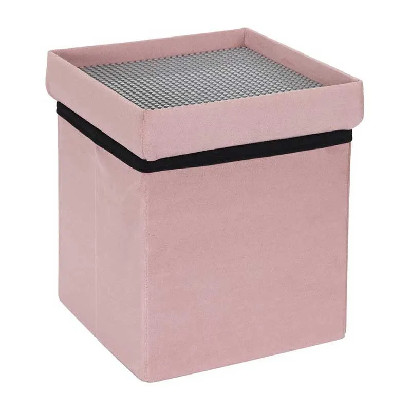 Coffre pouf pliable compatible brique Rose - 27x27x30cm-5