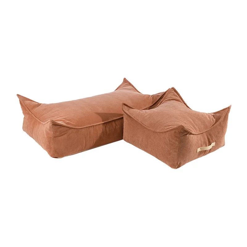 Pouf carré enfant en velours Brique - 60x60x35cm-2