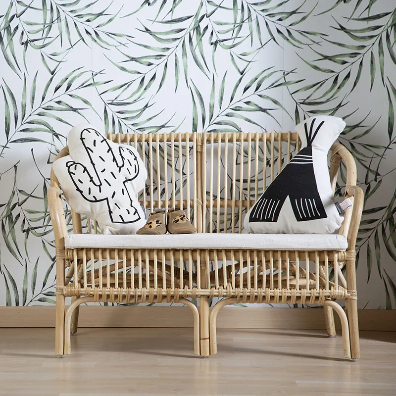 Banc Rotin pour enfants avec coussin - Naturel/Blanc-3