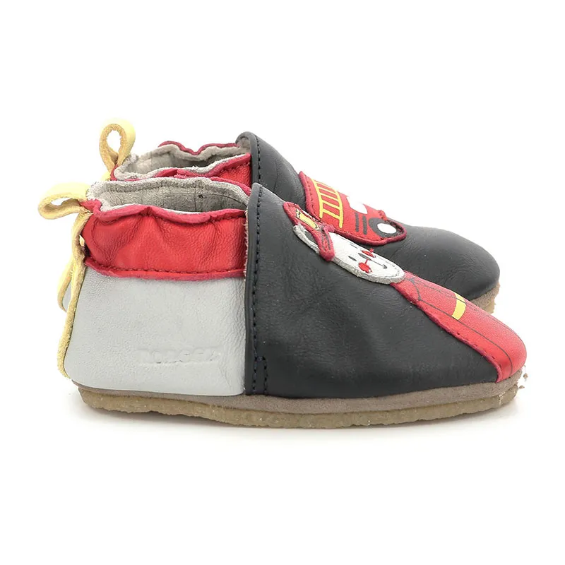 Chaussons cuir Semelle crêpe Pompier Nounours - Noir-1
