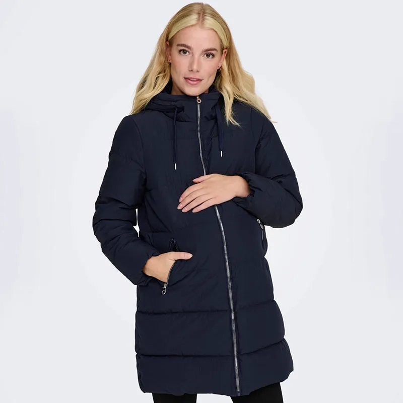 Doudoune longue de grossesse Dolly - Bleu marine-0