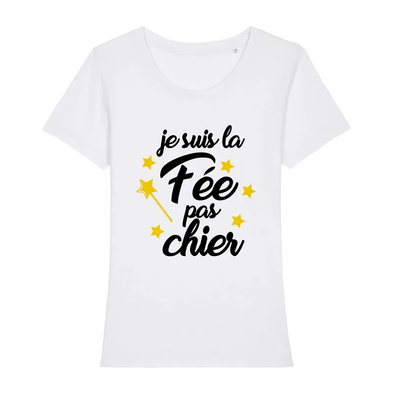 T-shirt Femme BIO La fée pas chier - Blanc-0