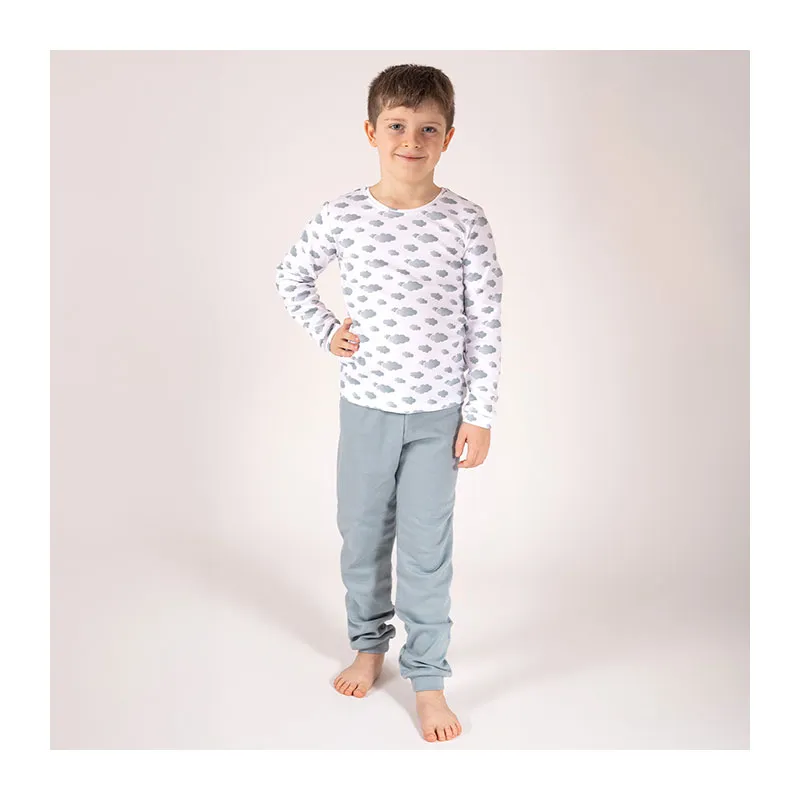 Pyjama ML Nuages - Blanc/Bleu gris-0
