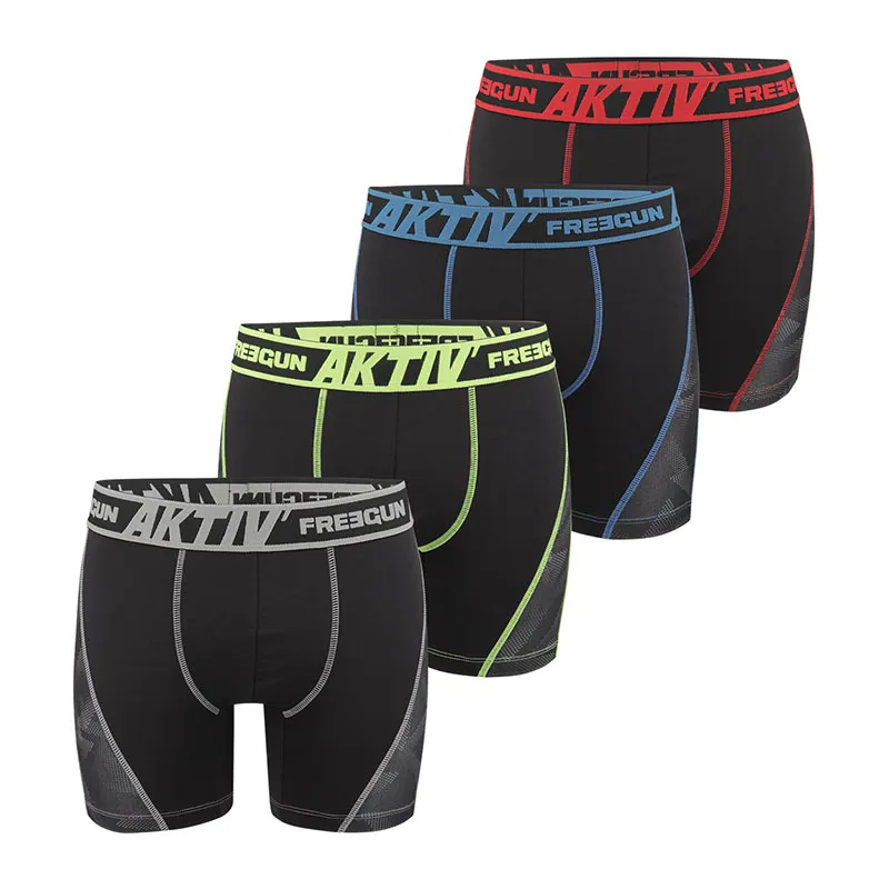4 Boxers Homme Aktiv surpiqûres colorées - Noir-0