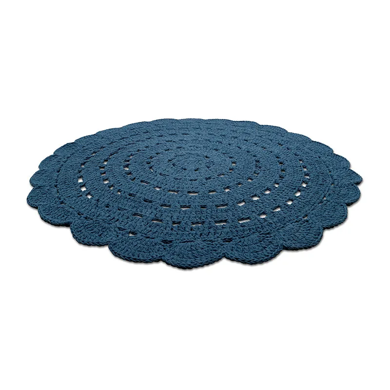 Tapis Coton crochet Alma Bleu - ø120cm-2