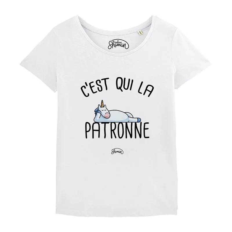 T-shirt Femme C'est qui la patronne BIO - Blanc-0