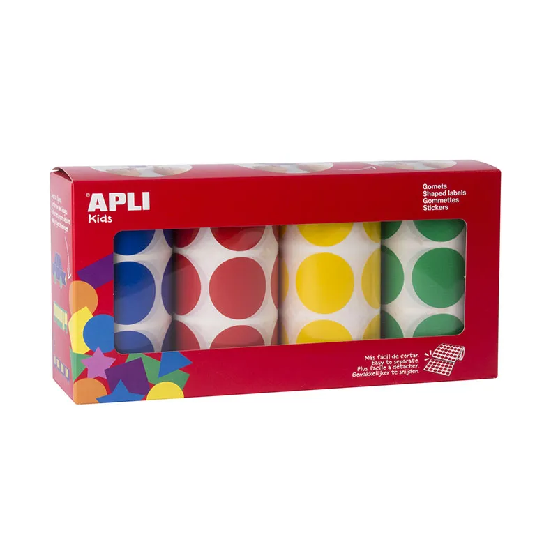 4 Rouleaux Gommettes Rondes Bleu/Rouge/Jaune/Vert - 36m+-0