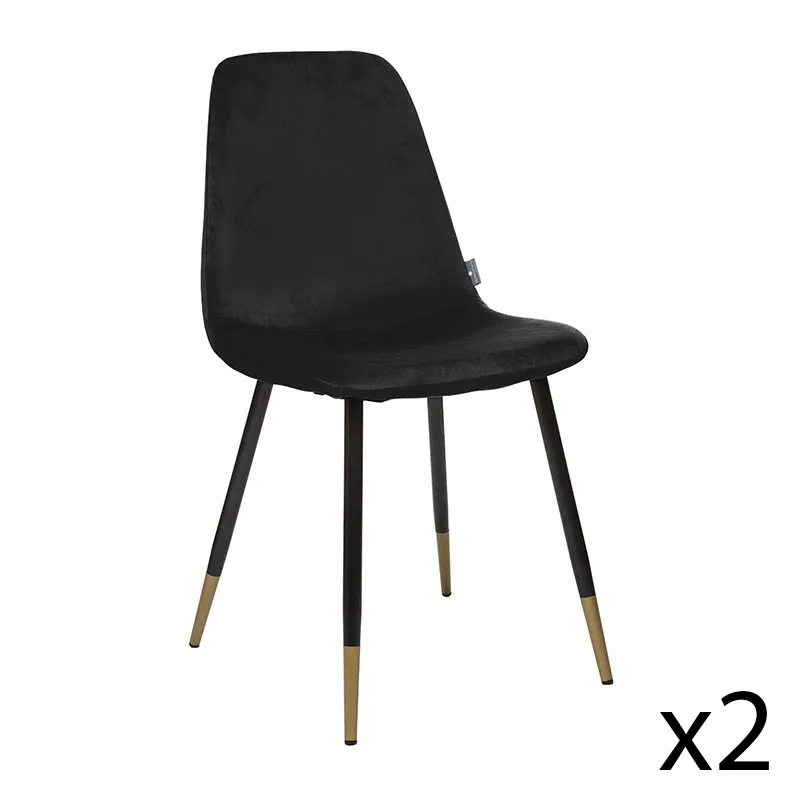 2 Chaises velours Tyka Noir/Doré - 45x51x87cm-0