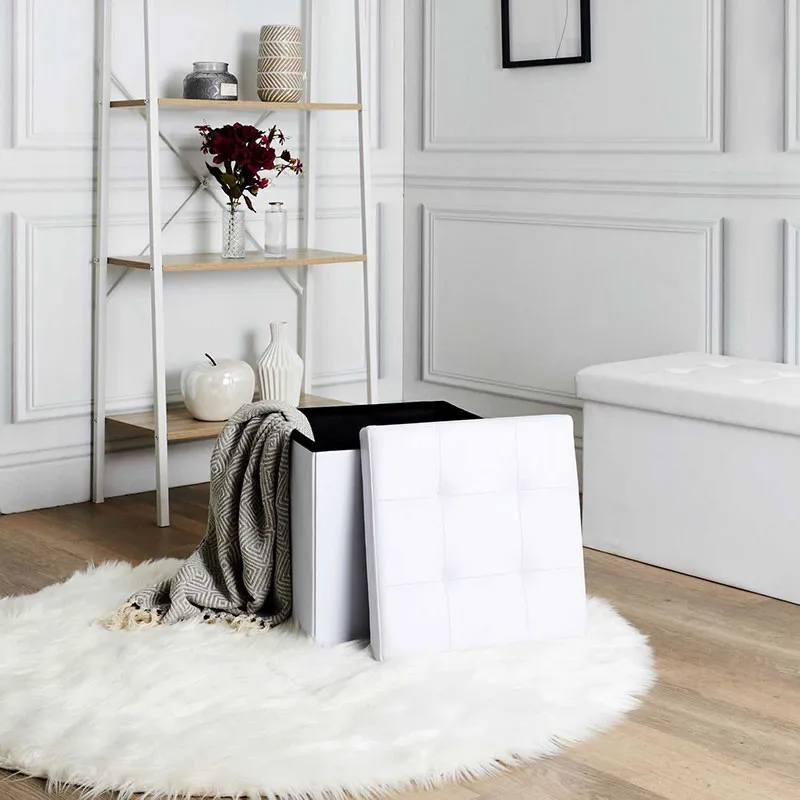 Coffre pouf Pliable Blanc - 37,5x37,5cm-3