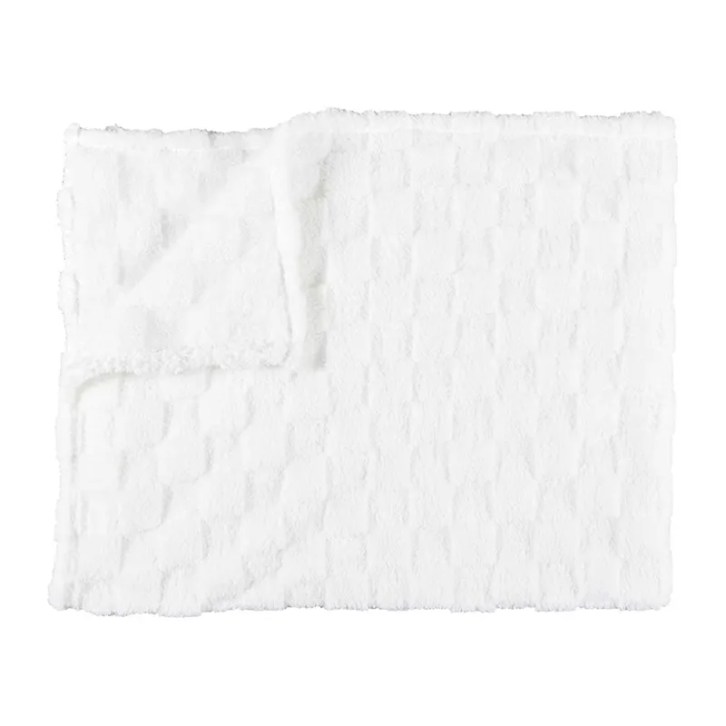 Plaid flanelle Damier Blanc/Beige - 120x150cm-0