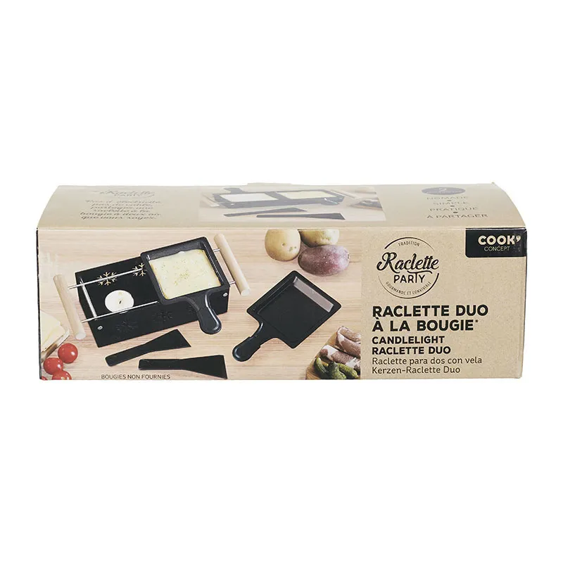 Raclette duo à la bougie Bois/Inox Noir - 32x11x6.2cm-5