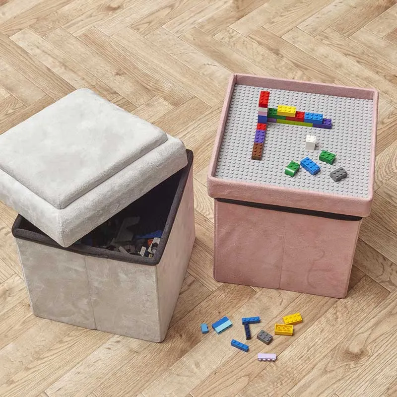 Coffre pouf pliable compatible brique Rose - 27x27x30cm-1