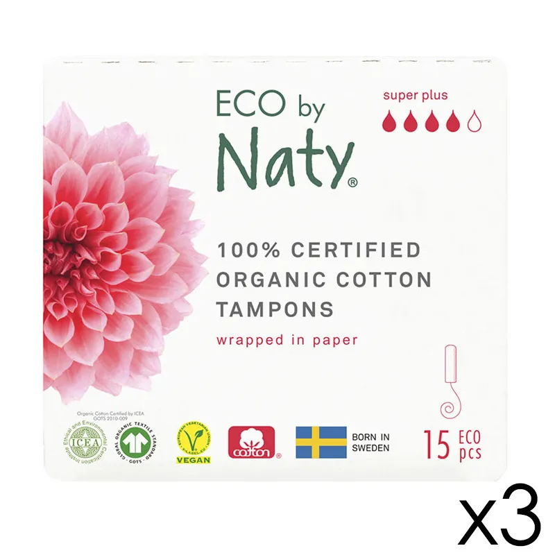 45 Tampons sans appli. Coton BIO Super Plus - 3x15 - NATY-0