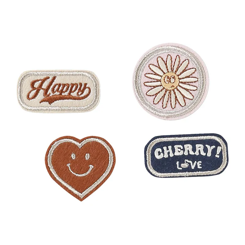 4 badges thermocollants Happy fille - Rose Poudré-0