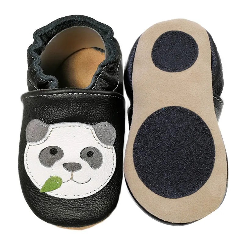 Chaussons cuir antidér. Panda - Noir-0