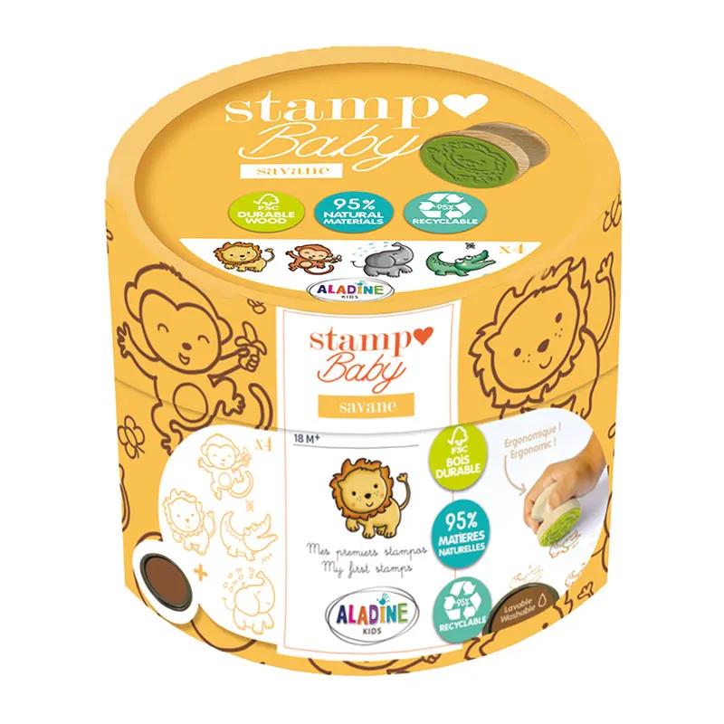 4 Tampons Stampo Baby eco-friendly. Savane + 1 encreur - 18m+-0