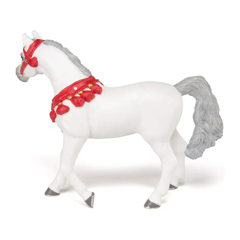 Cheval Arabe blanc en tenue de parade - 15x11cm-5
